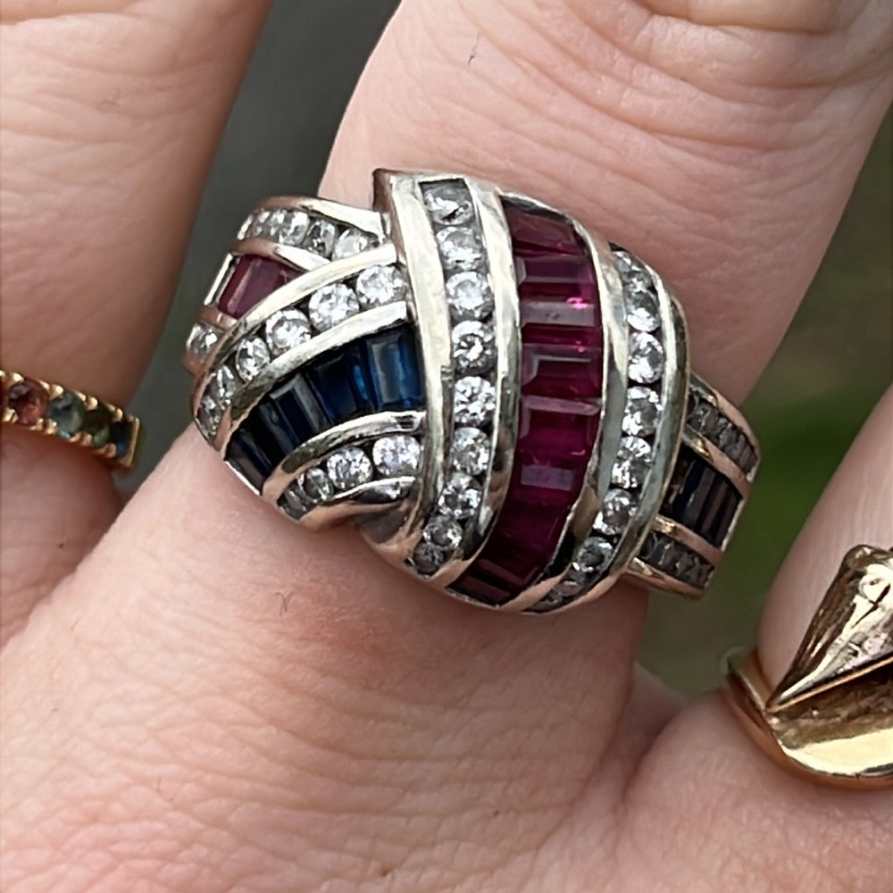 Twisted ruby, sapphire & diamond ring - Picture 11 of 13